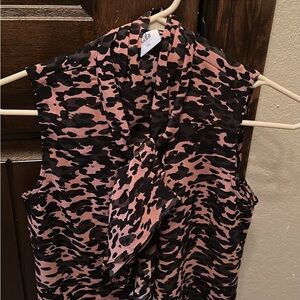 CAbi Pink and Black Animal Print Blouse